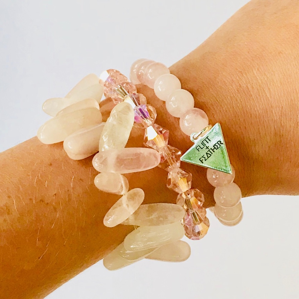 3 Pack of Rose Quartz Stack Bracelet Sets